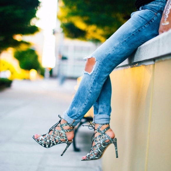 Dolce Vita Shoes - Dolce Vita Helena Black White Print Lace Up Heels